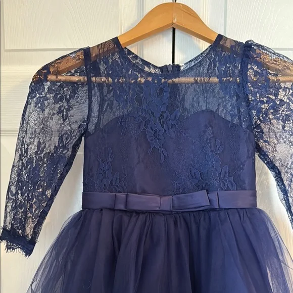 Elegant Navy Lace Kids Dress - Picture 2 of 4